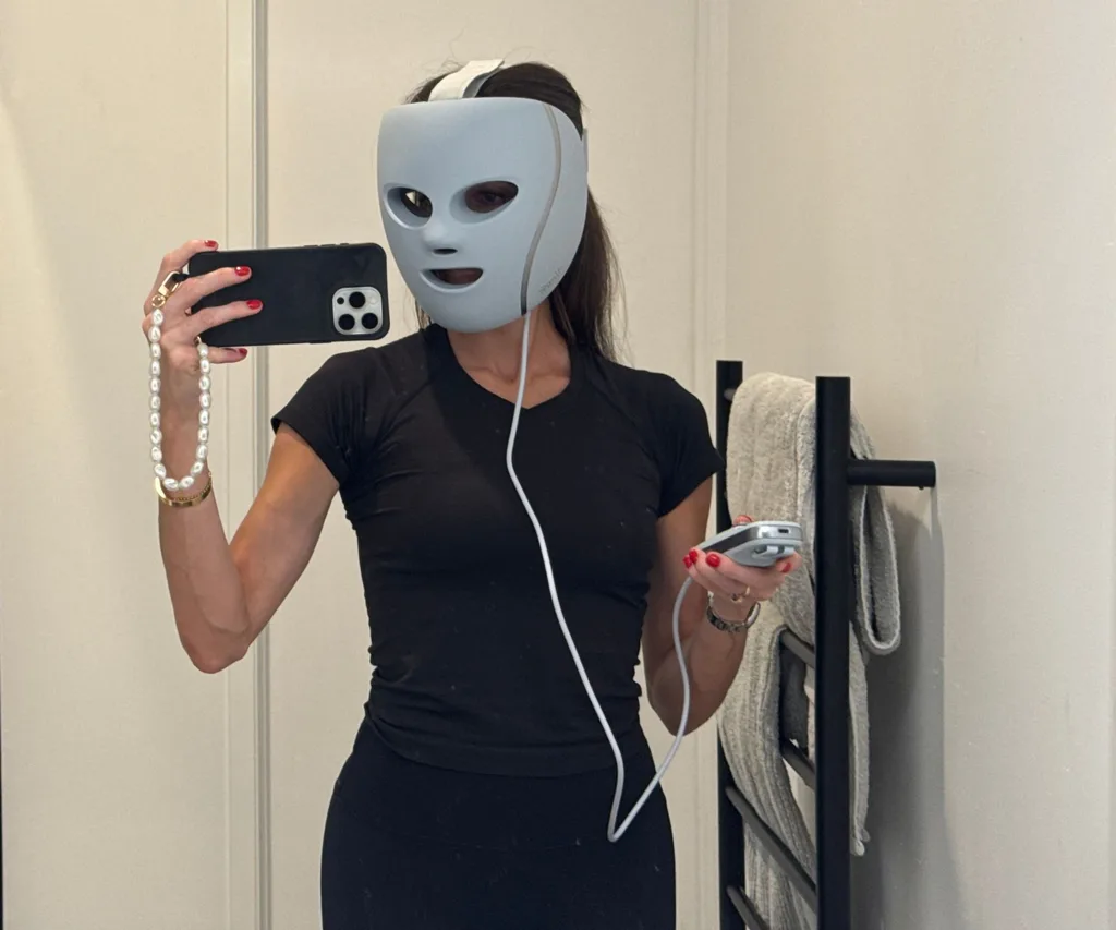 Anna wearing the new Shark LED mask