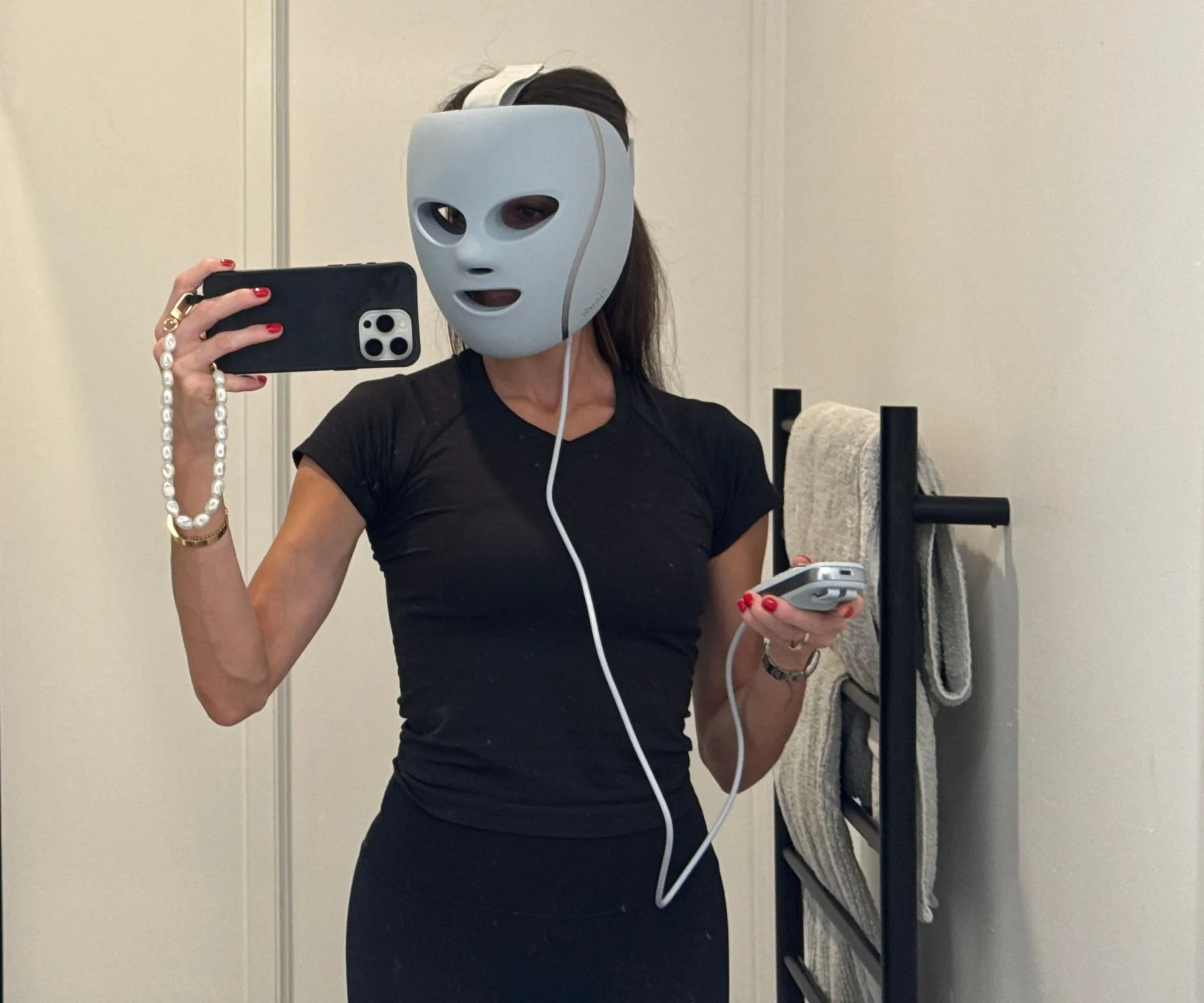 Anna wearing the new Shark LED mask