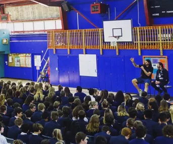 Steven Adams and Willie Apiata make a surprise visit to high school