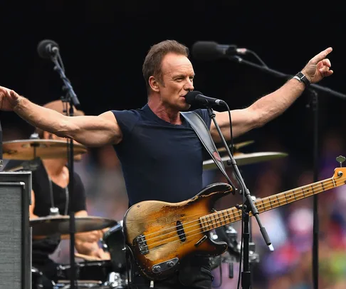 Sting performs in Melbourne at a pre-match event.