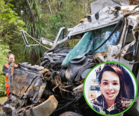 The rubbish truck that Jane was working on crashed 40 metres down a bank on the corner of Hebe Place and Kauri Rd in Birkenhead, Auckland.