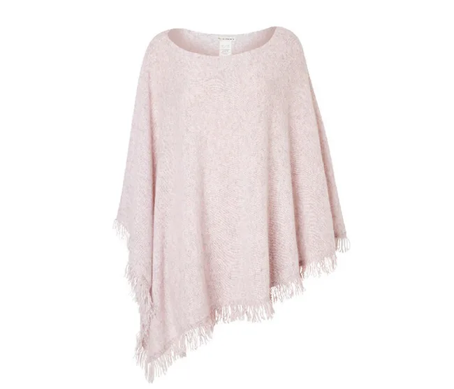 Light pink poncho with a fringed hem, designed for casual wear.