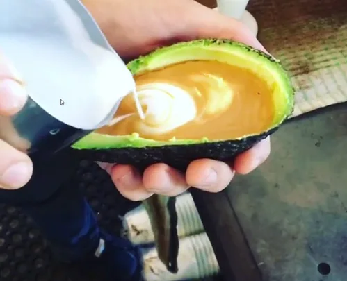 The avo-latte is coffee that comes served in an avocado skin.