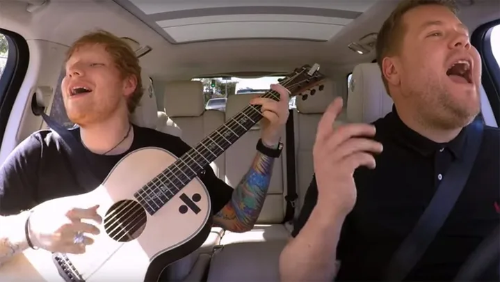 Ed Sheeran with Late Late show host James Corden.