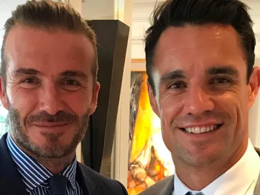 Dan Carter and David Beckham at Wimbledon.