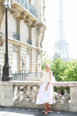 Kerrie on the Right Bank with the Eiffel Tower behind her.