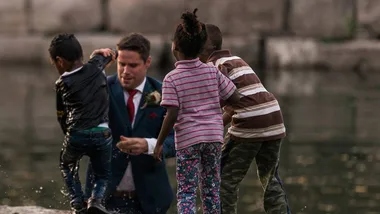 Groom saves boy from drowning in river during wedding photo shoot