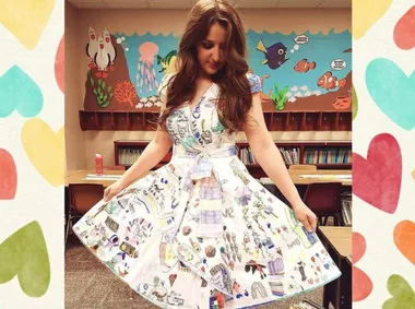 Teacher lets kids draw on her dress for art project and the result goes viral