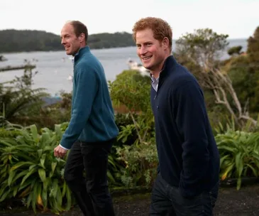 Prince Harry and Ed Lane Fox are pictured together on May 10, 2015 in Oban, New Zealand.