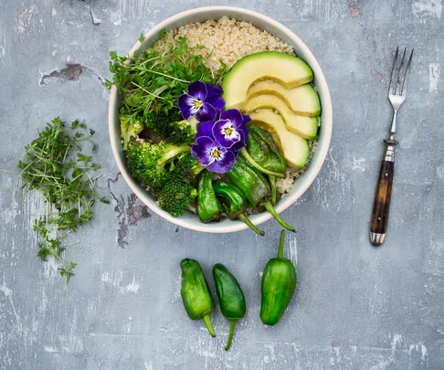 Vegetarian buddha bowl vegetables avocado