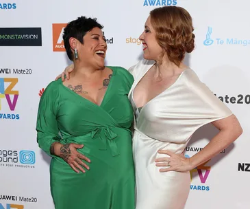 Anika Moa has given birth to a baby girl on her wedding anniversary with wife Natasha Utting