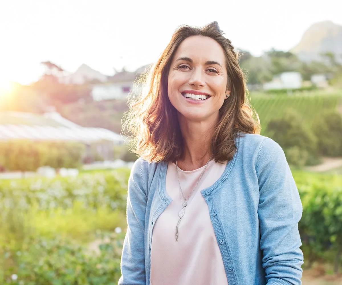 brunette woman smiling