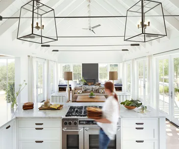 Modern country feel kitchen marble counters 