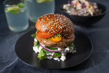 Gourmet pesto lamb burger