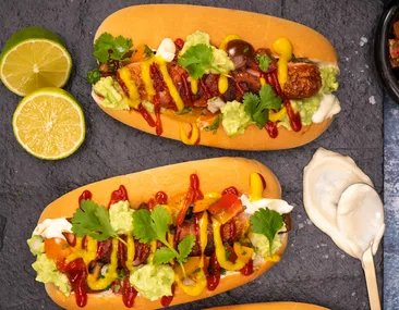 Chilean completo loaded hotdogs