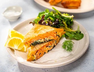Salmon & kale filo pockets