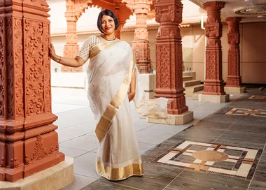 Priyanca Radhakrishnan in a traditional Indian saree