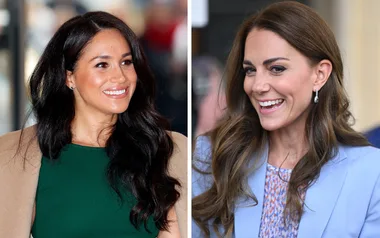 Two women smiling; one with long dark hair in green, another with long light brown hair in blue.