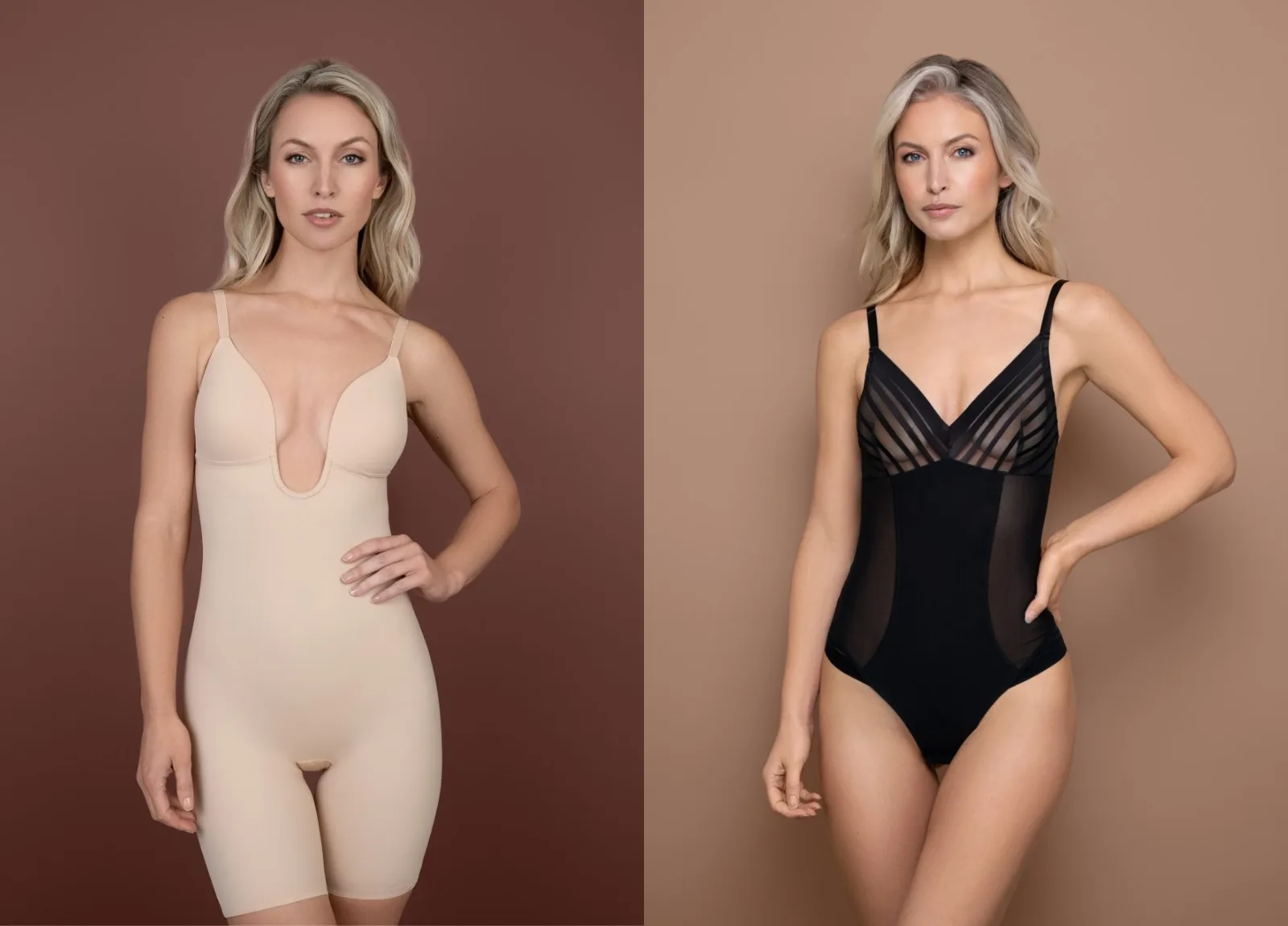 Women wearing Asos black and nude shapewear