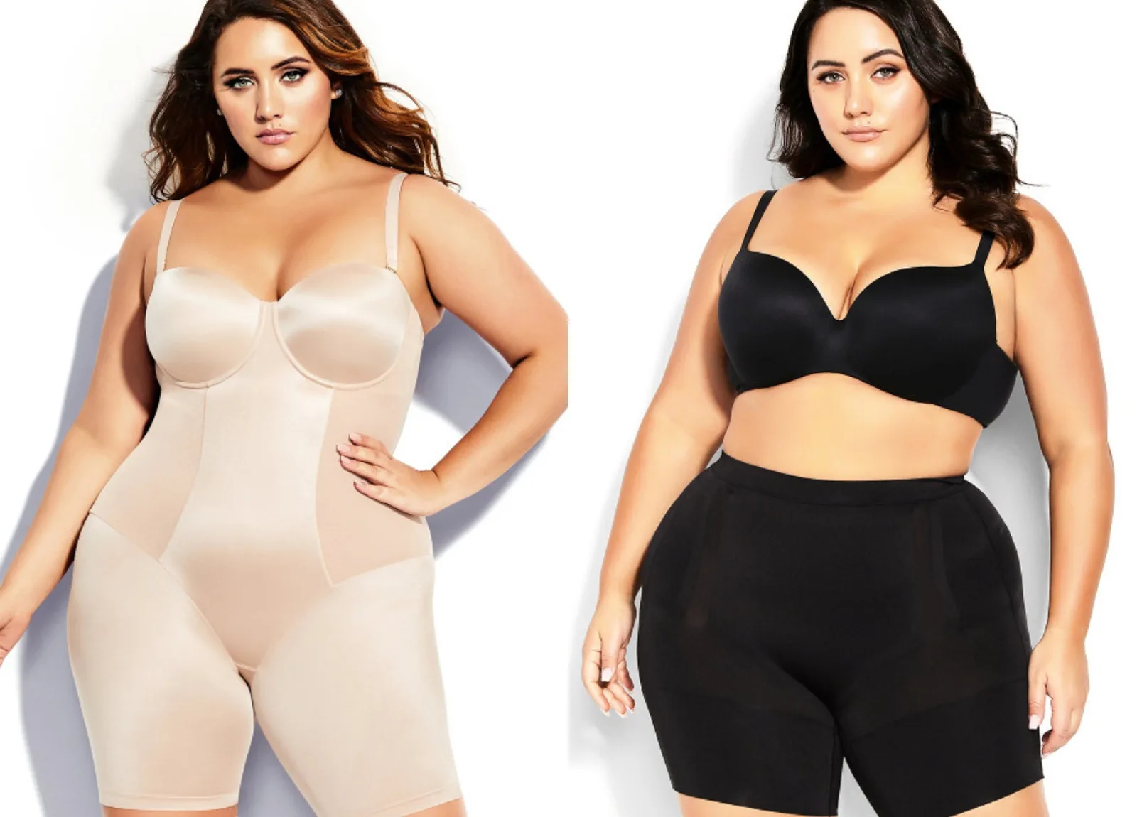Women wearing City Chic black and nude shapewear