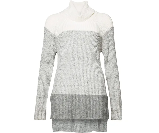 Gray and white ombre knit sweater with a turtleneck.