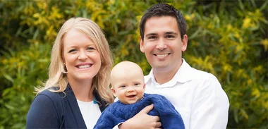 MP Simon Bridges with wife Natalie and baby Emlyn