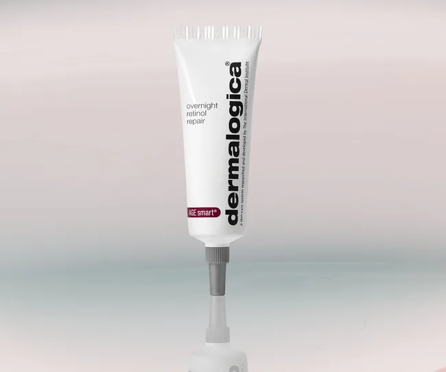 Dermalogica Overnight Retinol Repair tube with AGE smart label on a neutral background.