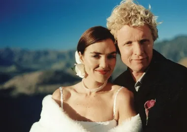 Petra Bagust on wedding day with husband Hamish Wilson
