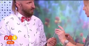 The moment a TV presenter impales her hand during magic trick