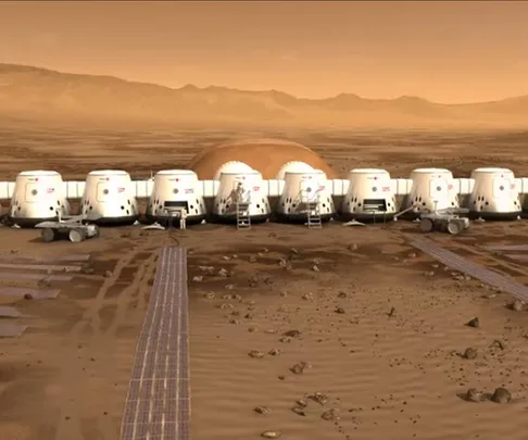 An artists impression from Mars One of a planned trip to Mars.