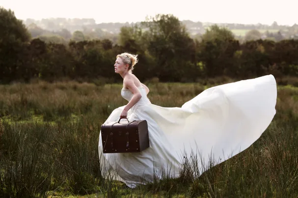 Bride running