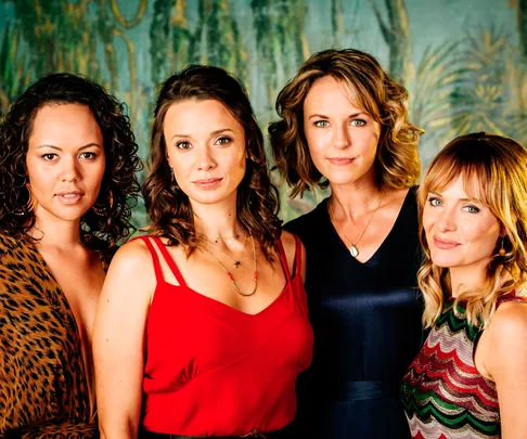 Cian Elyse White (plays Hannah), Anna Julienne (plays Katie), Michelle Langstone (plays Fiona), Emma Leonard (plays Stacey)