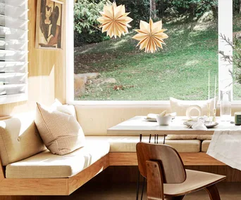 A contemporary banquette seat in a Byron Bay modernist house