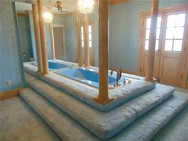 A bath at the top of a furry, carpeted platform