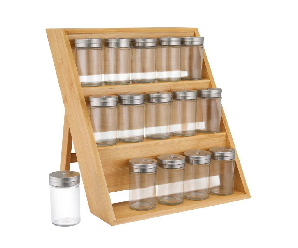 A wooden spice rack