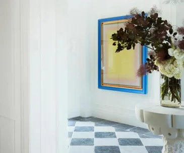 checkerboard tiles in entryway