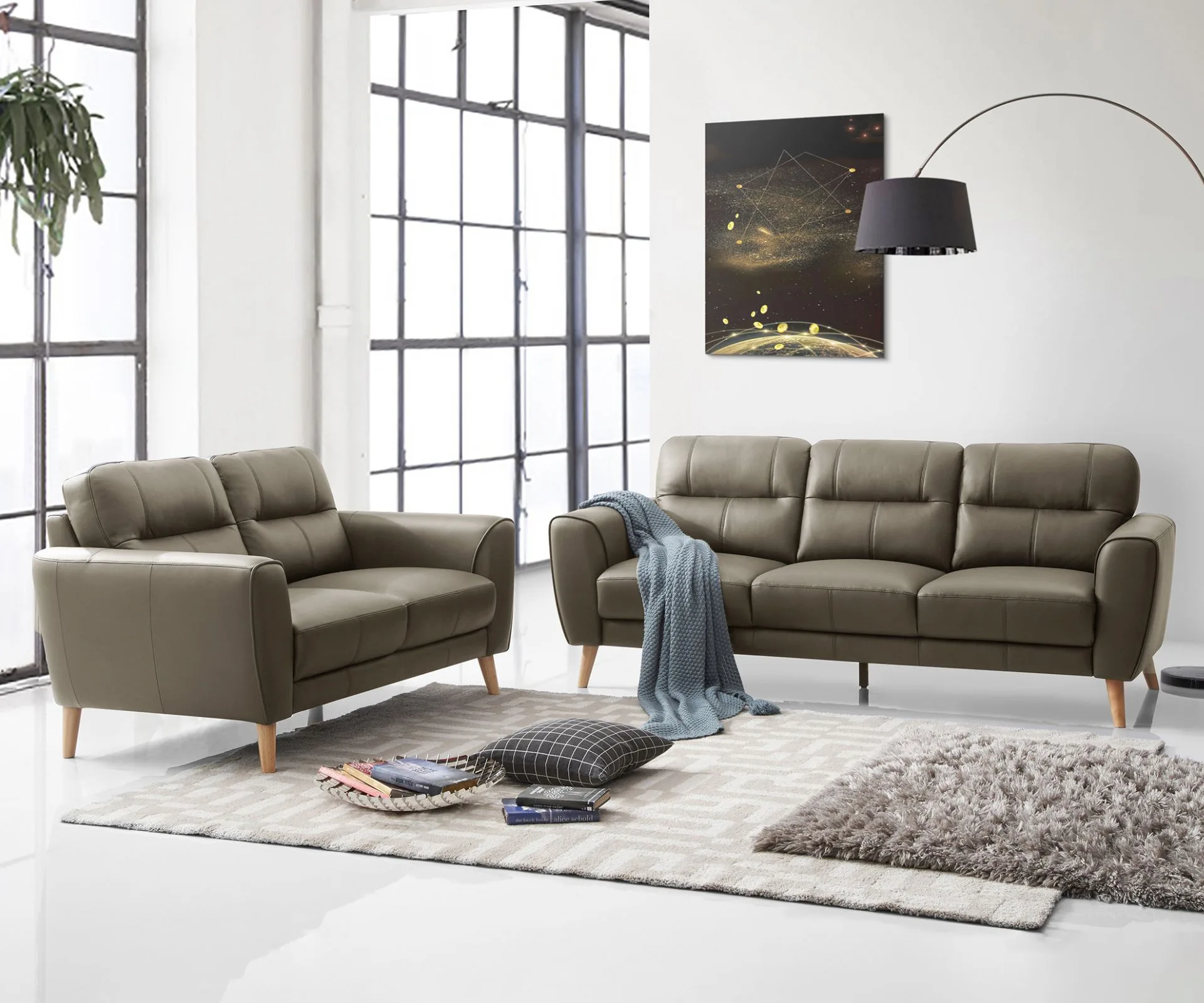 Leather lounge set in contemporary living room