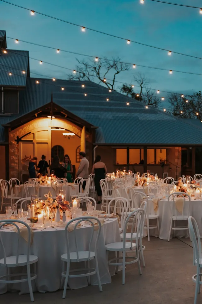 An outdoor wedding reception space at Flaxton Gardens