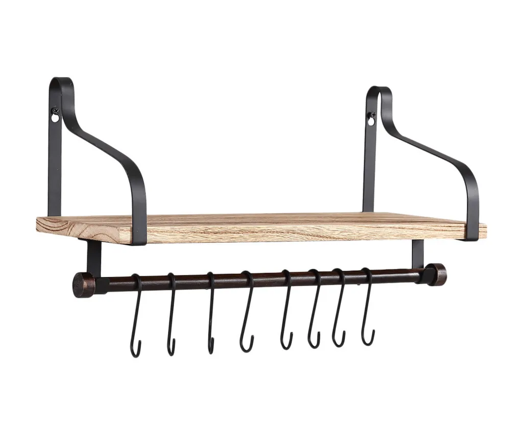 timber wall shelf with hooks