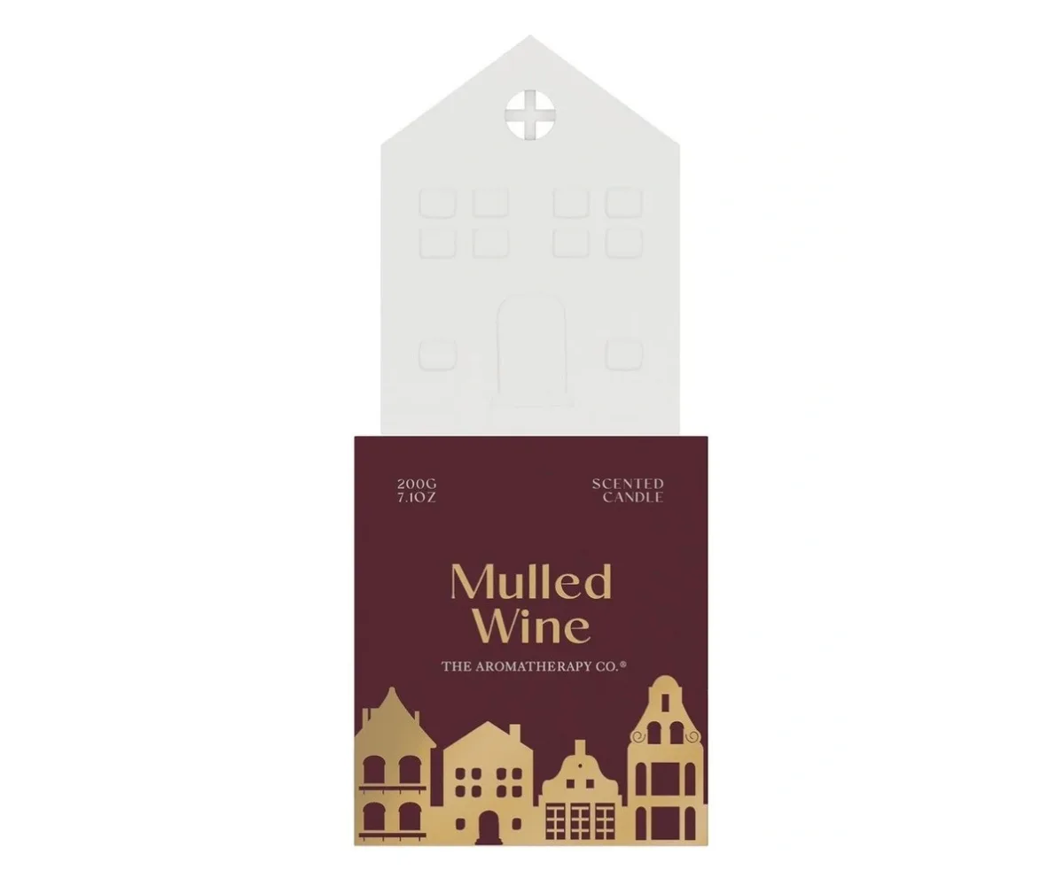 A mulled wine-scented candle in the shape of a house