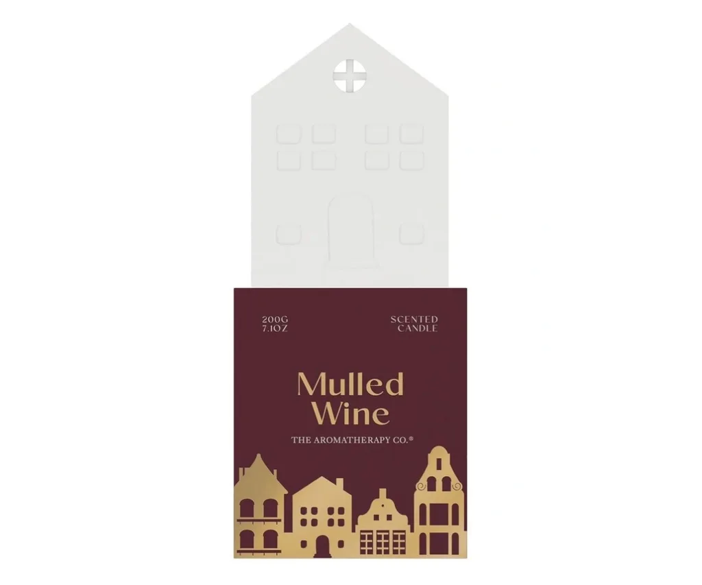 A mulled wine-scented candle in the shape of a house