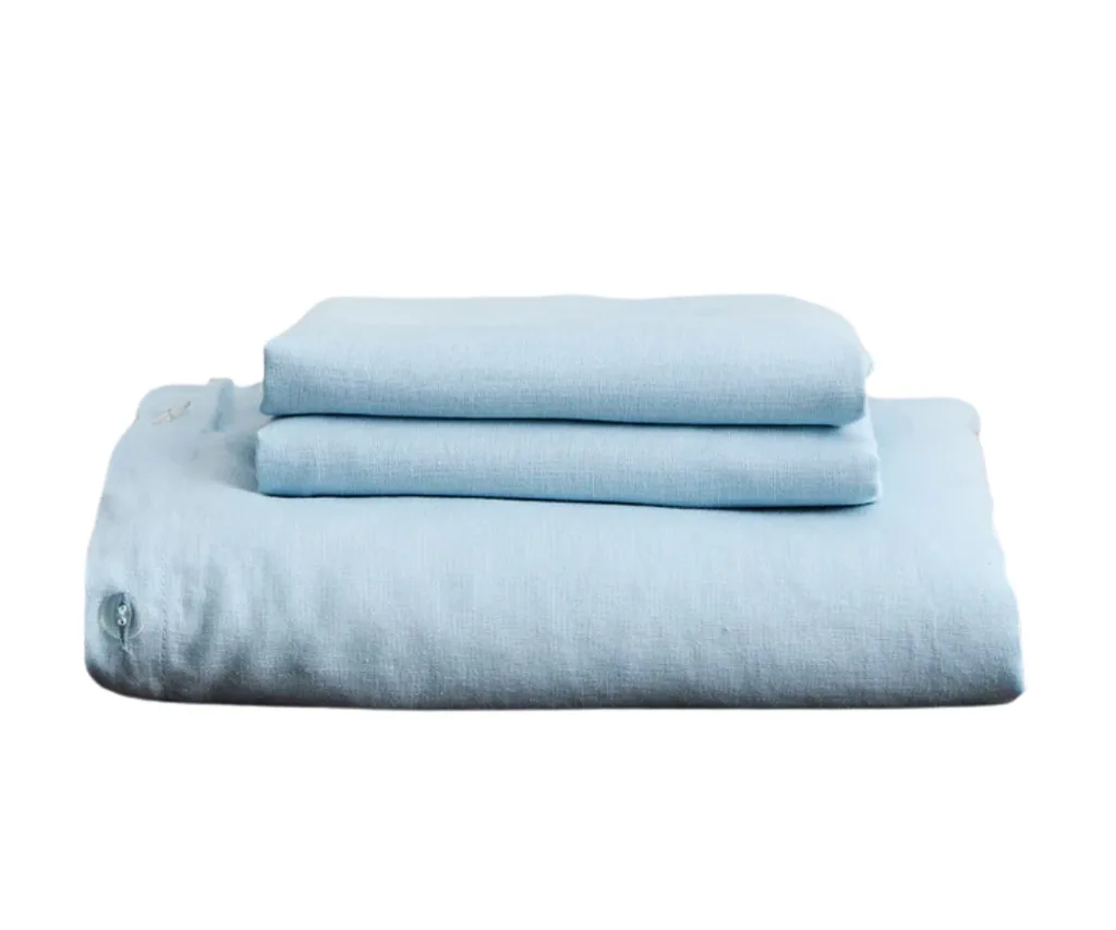 Blue linen bed sheets