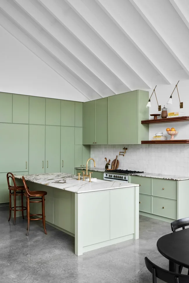 A modern green kitchen