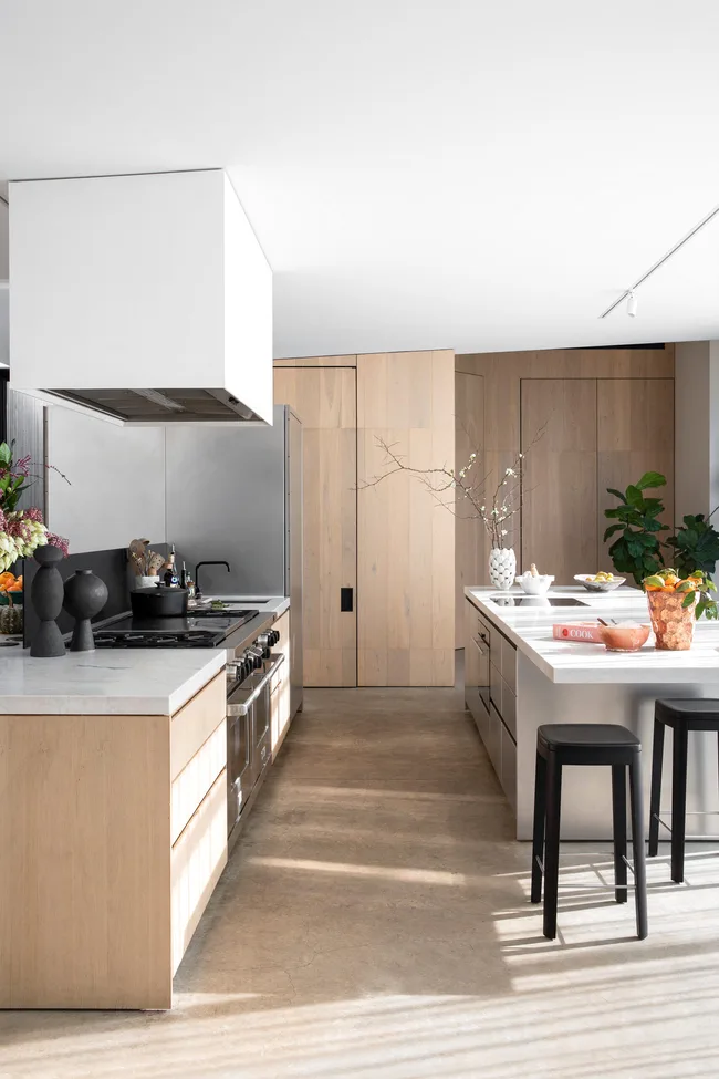 Tv presenter Karen Martini's stainless steel and timber kitchen