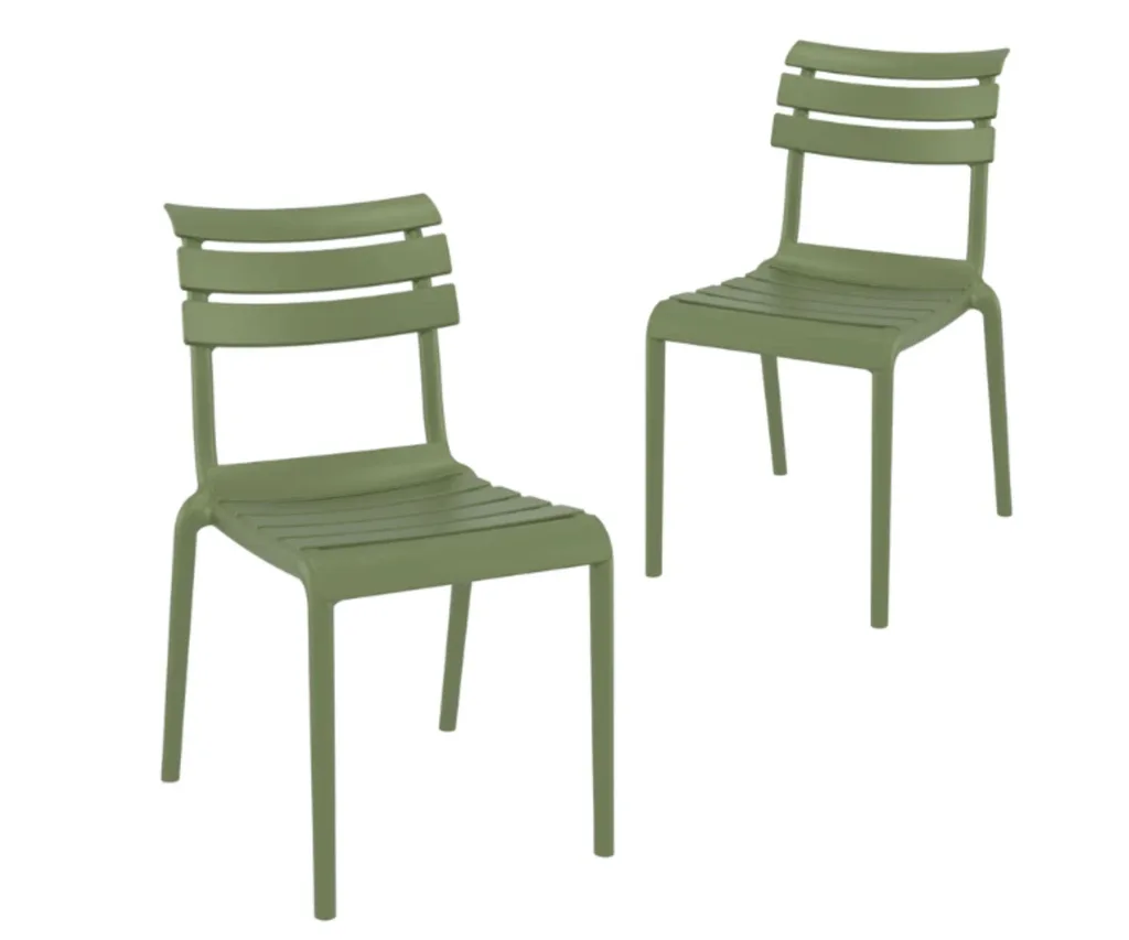 Two green garden chairs