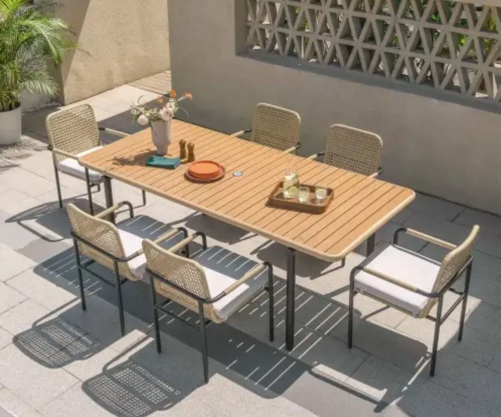 outdoor dining table with six chairs