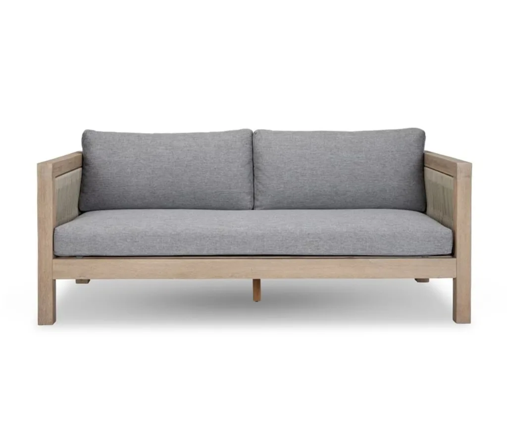 Outdoor sofa with grey cushions