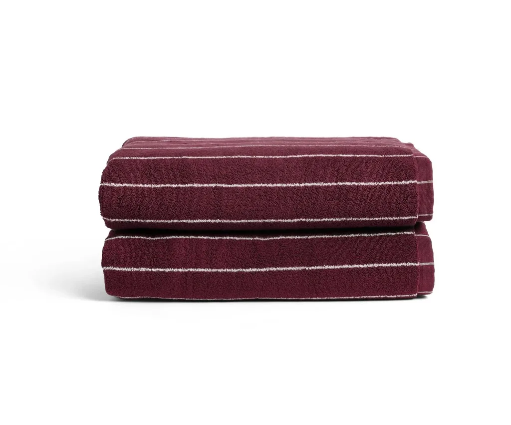 Hommey Pinstripe Bathroom Bath Sheet in Merlot.