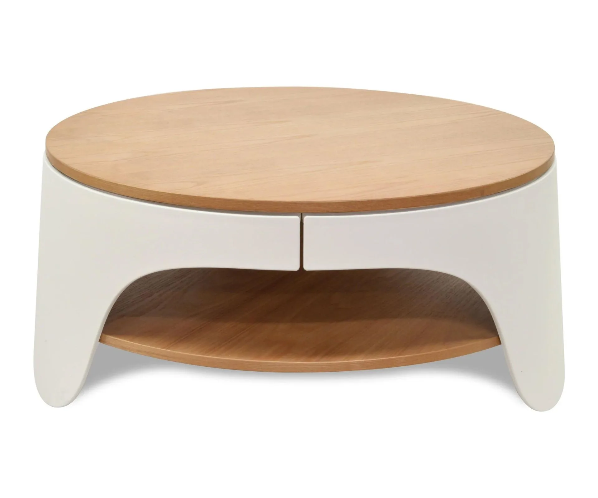 Jackson wooden round coffee table with natural top and white leg