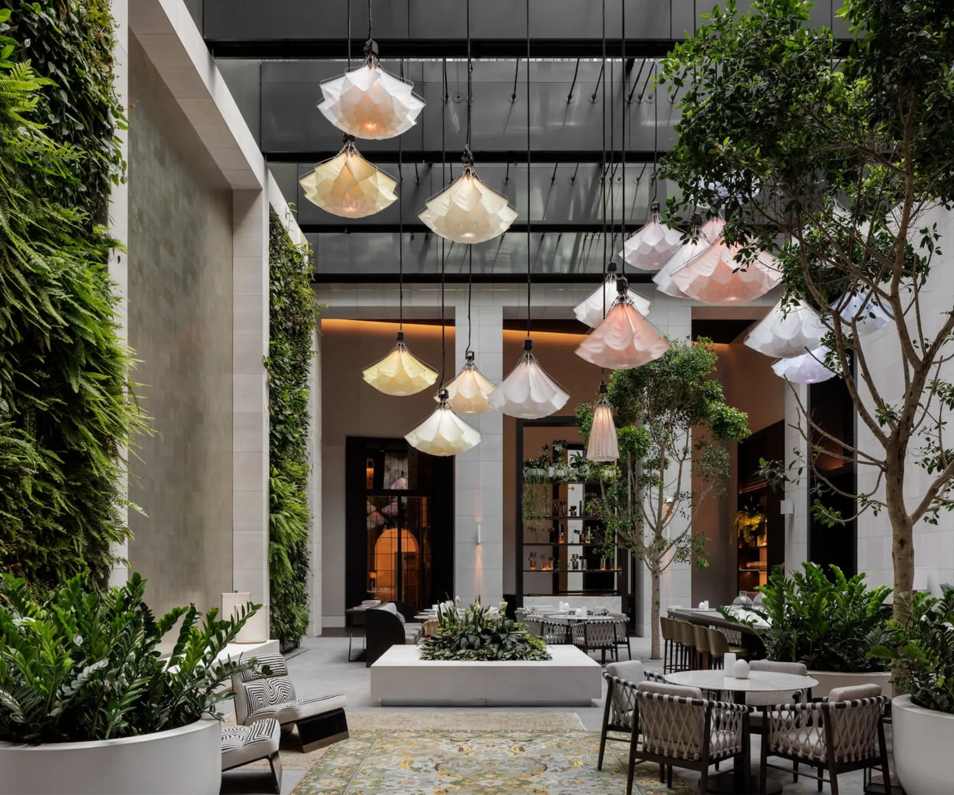 A floral light installation in Capella Sydney hotel